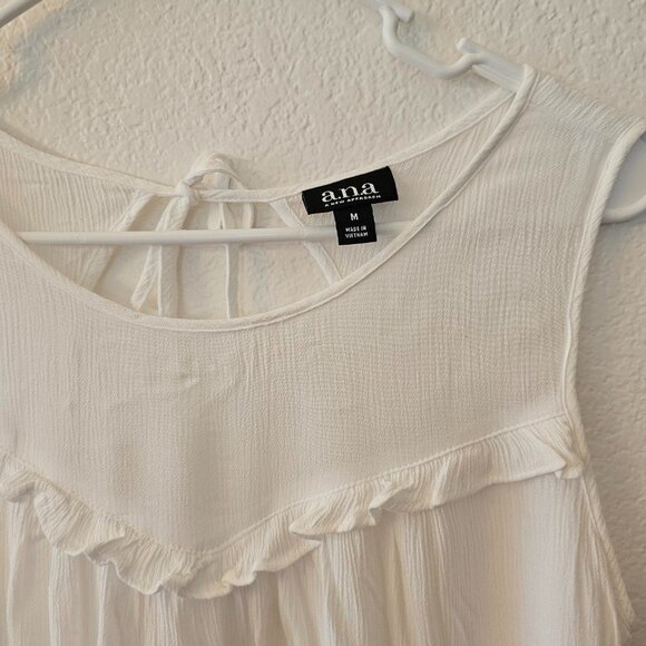 a.n.a. Women's Size M White Top Back Neck Tie Closure Ruffled Bodice Sheer Gauze - Picture 3 of 7